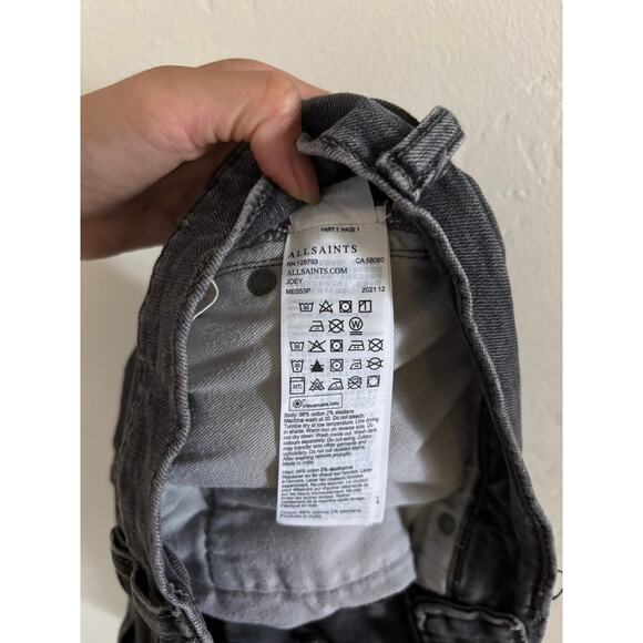 ALLSAINTS Jeans Mens 32W Cigarette Damaged Skinny Fit Light Wash Black - Picture 8 of 9